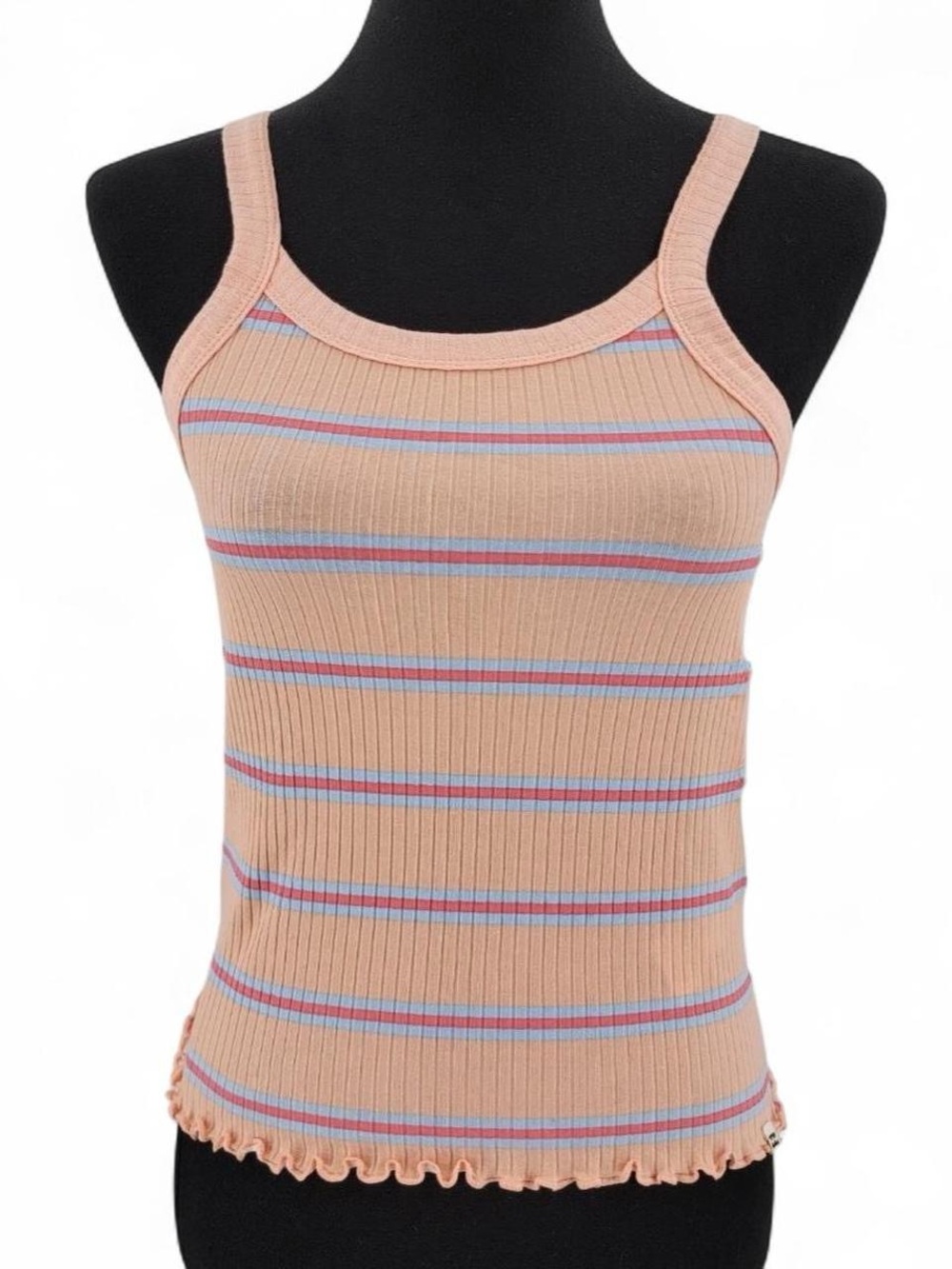 Billabong Peach Ribbed Tank with Blue and Pink Stripes Size Medium